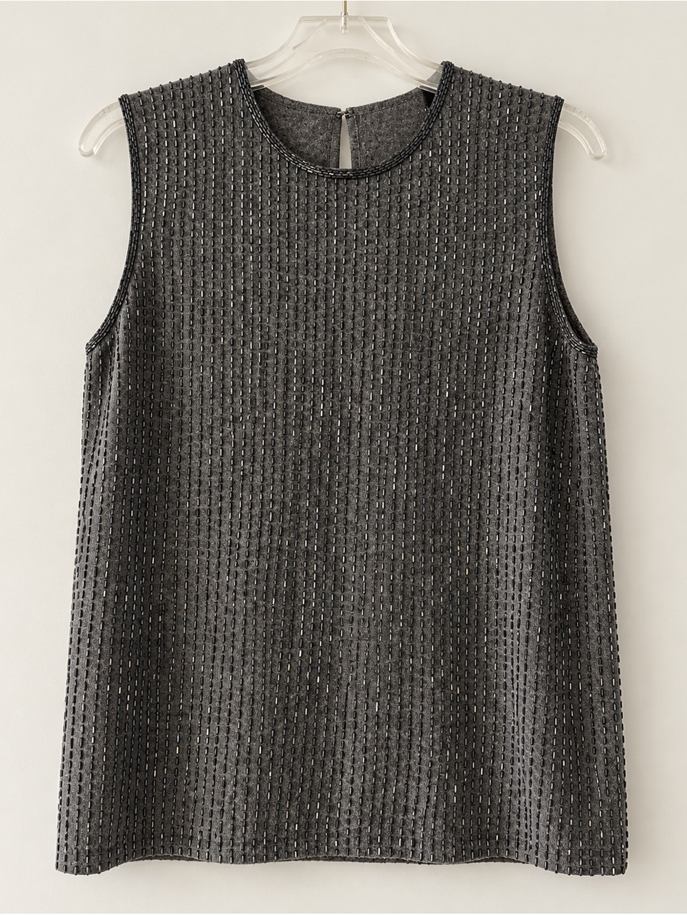 Lauren Ralph Lauren M Gray Beaded Merino Wool Angora Cashmere Sleeveless Top